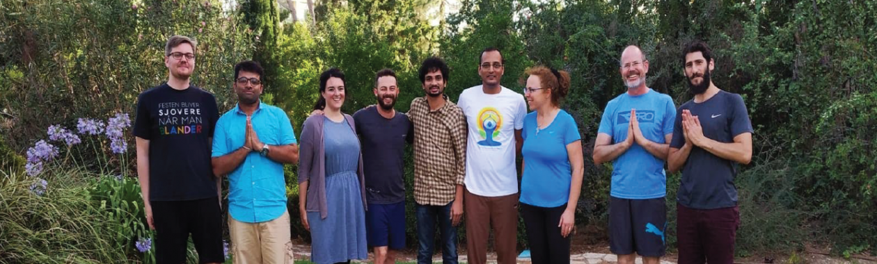 Yoga class group photo taken with a metalens